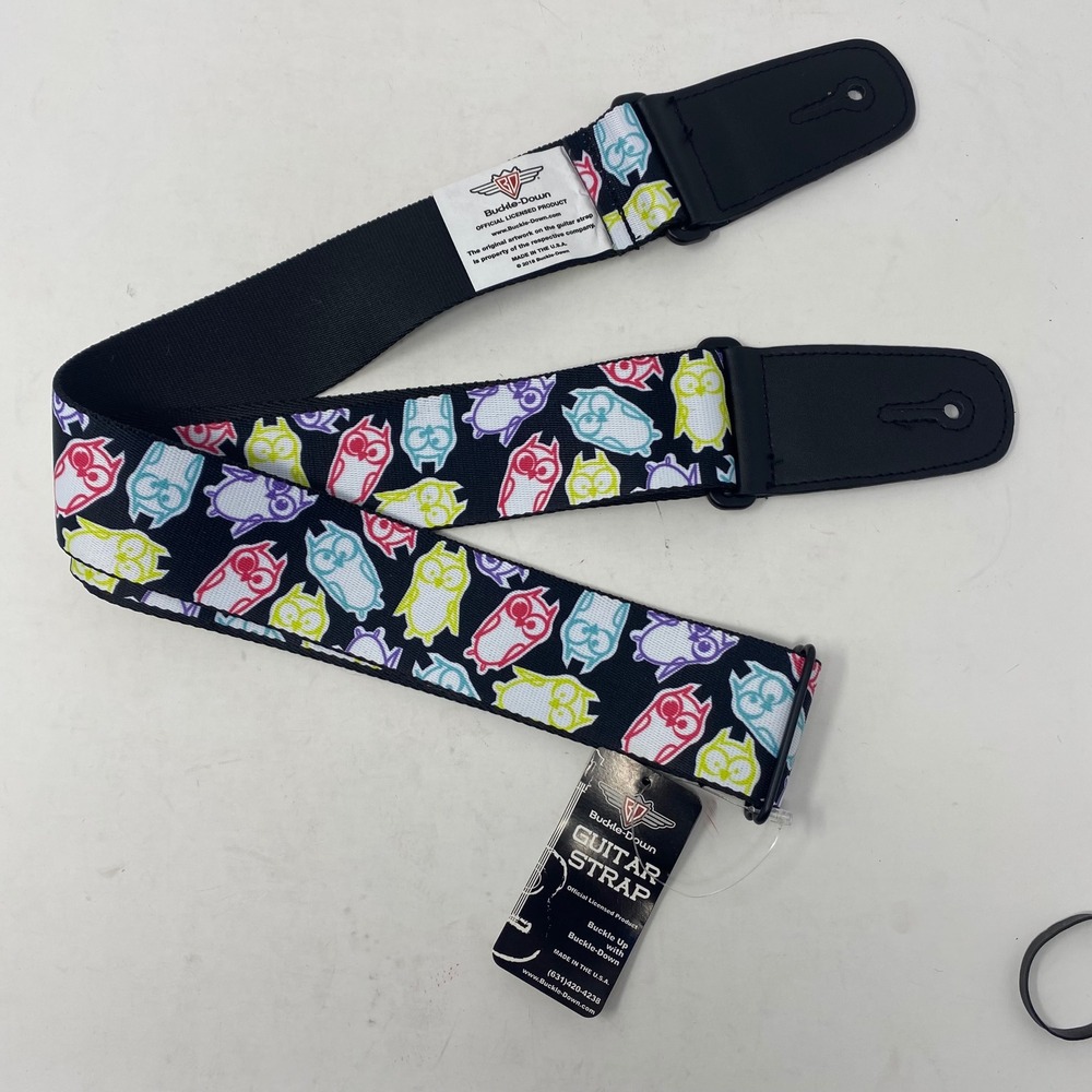 Buckle-Down Owl Print Guitar Strap Neon Multi Color Adjustable Made in USA NEW